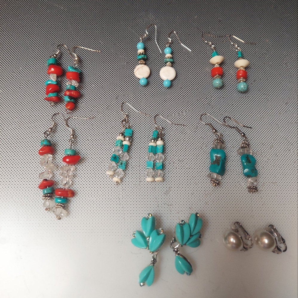 Coral Crystal Turquoise  earrings see Matching necklaces